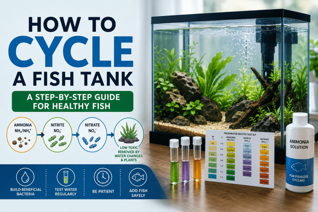 How to Cycle a Fish Tank: A Beginner’s Guide to the Aquarium Nitrogen Cycle the image is the stpes for fish tank cycle